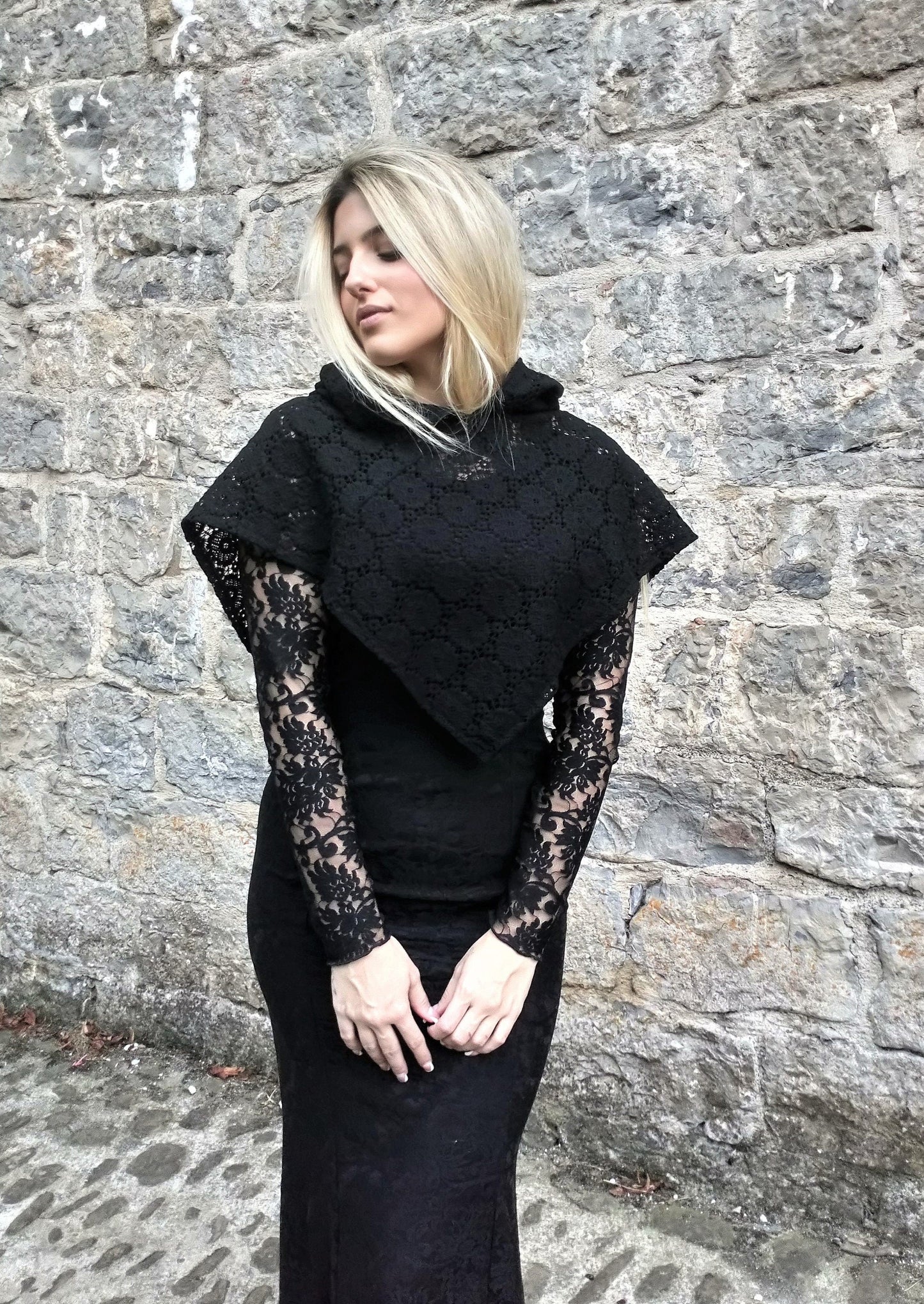 Black lace witchy capelet