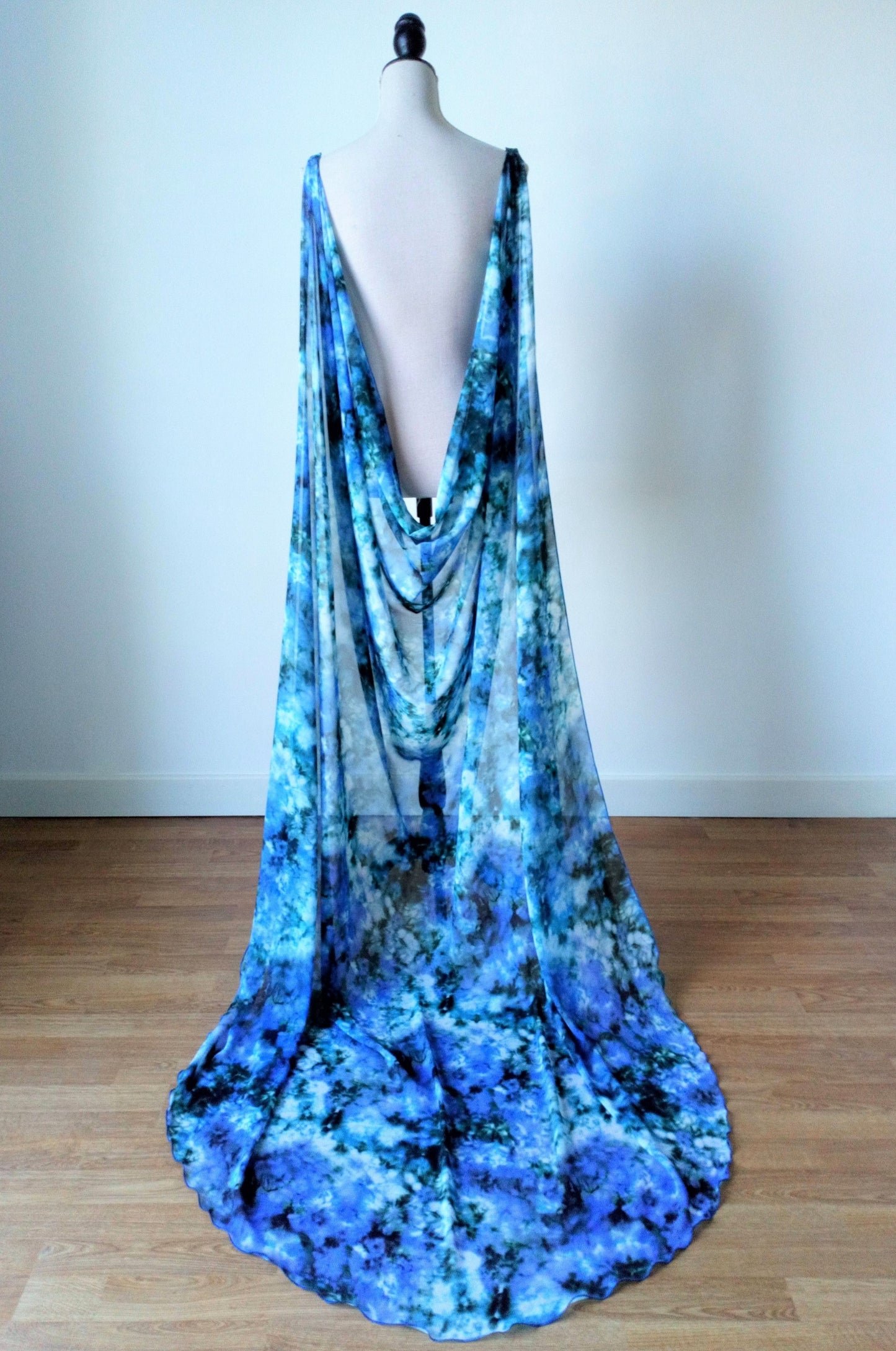 Blue chiffon cloak for fantasy wedding