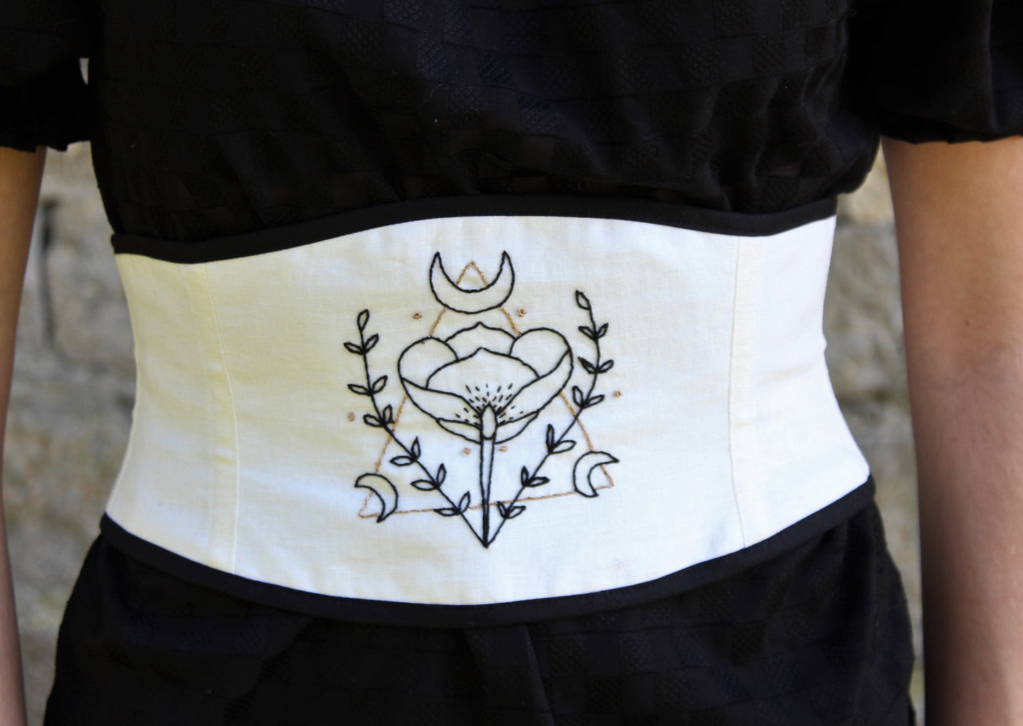 One of a kind hand embroidered corset belt
