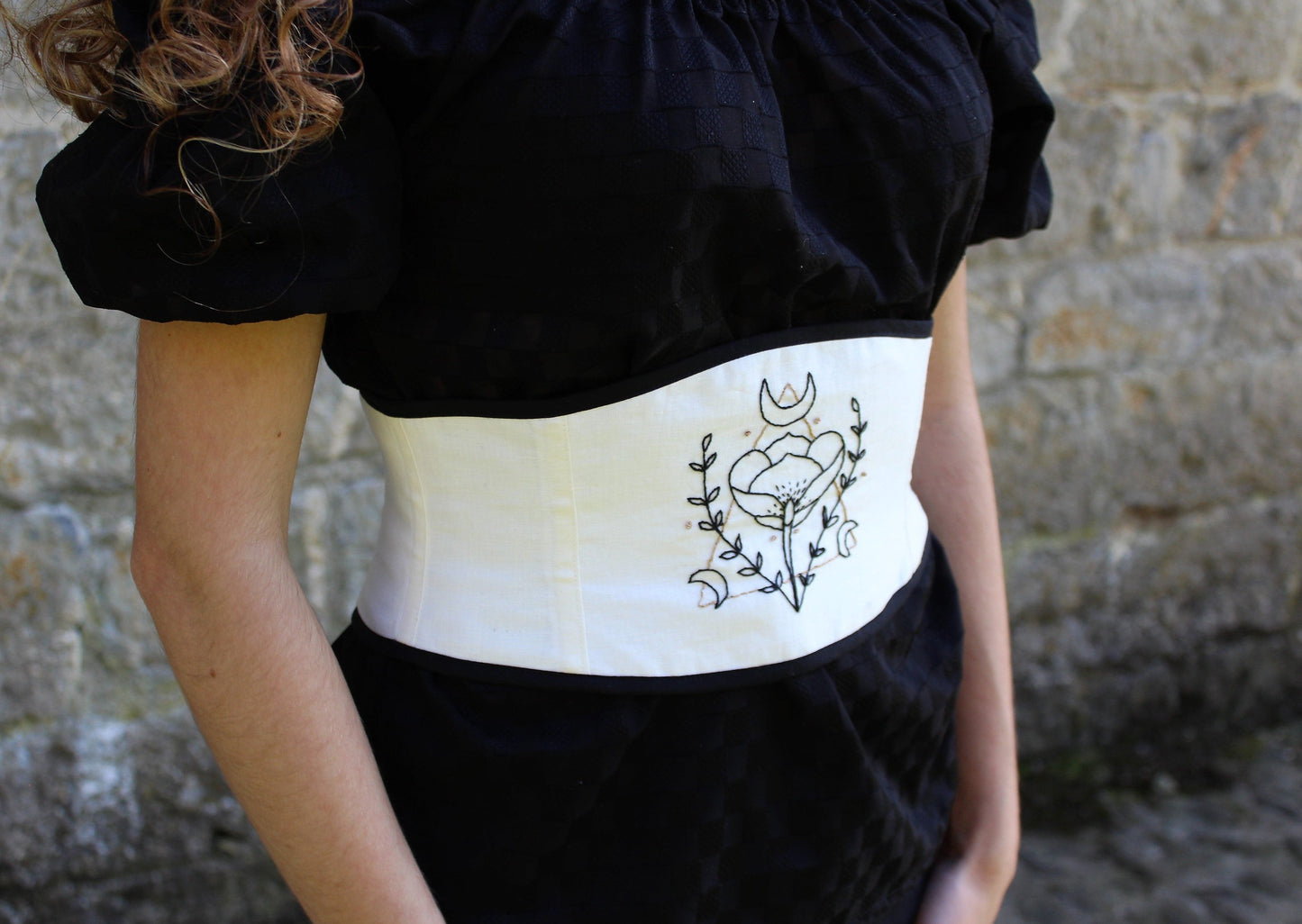 One of a kind hand embroidered corset belt