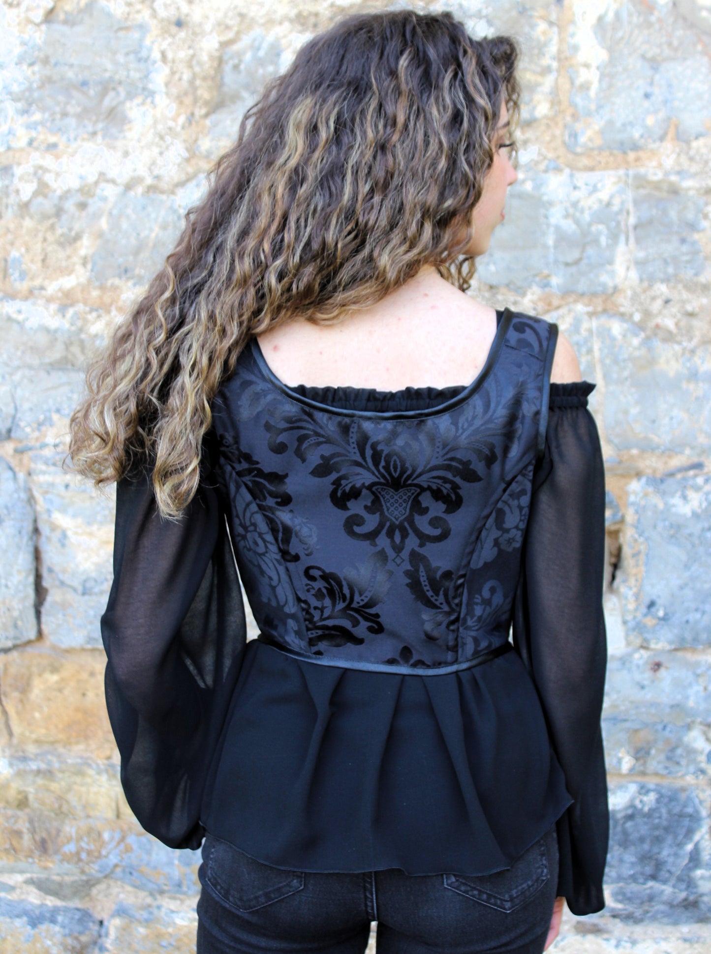 Stunning black chiffon puff sleeve blouse