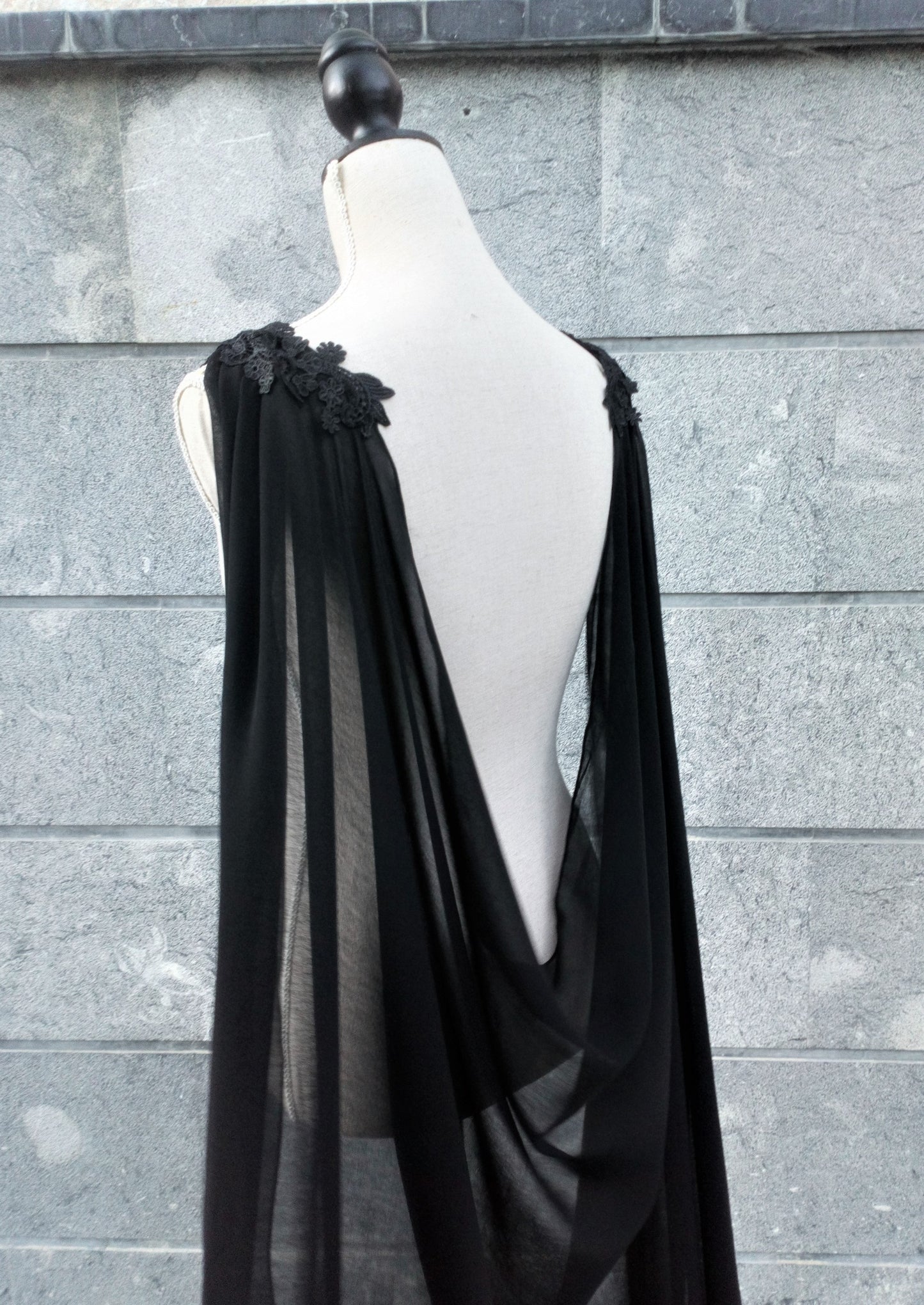 Ethereal gothic black wedding cape veil in chiffon