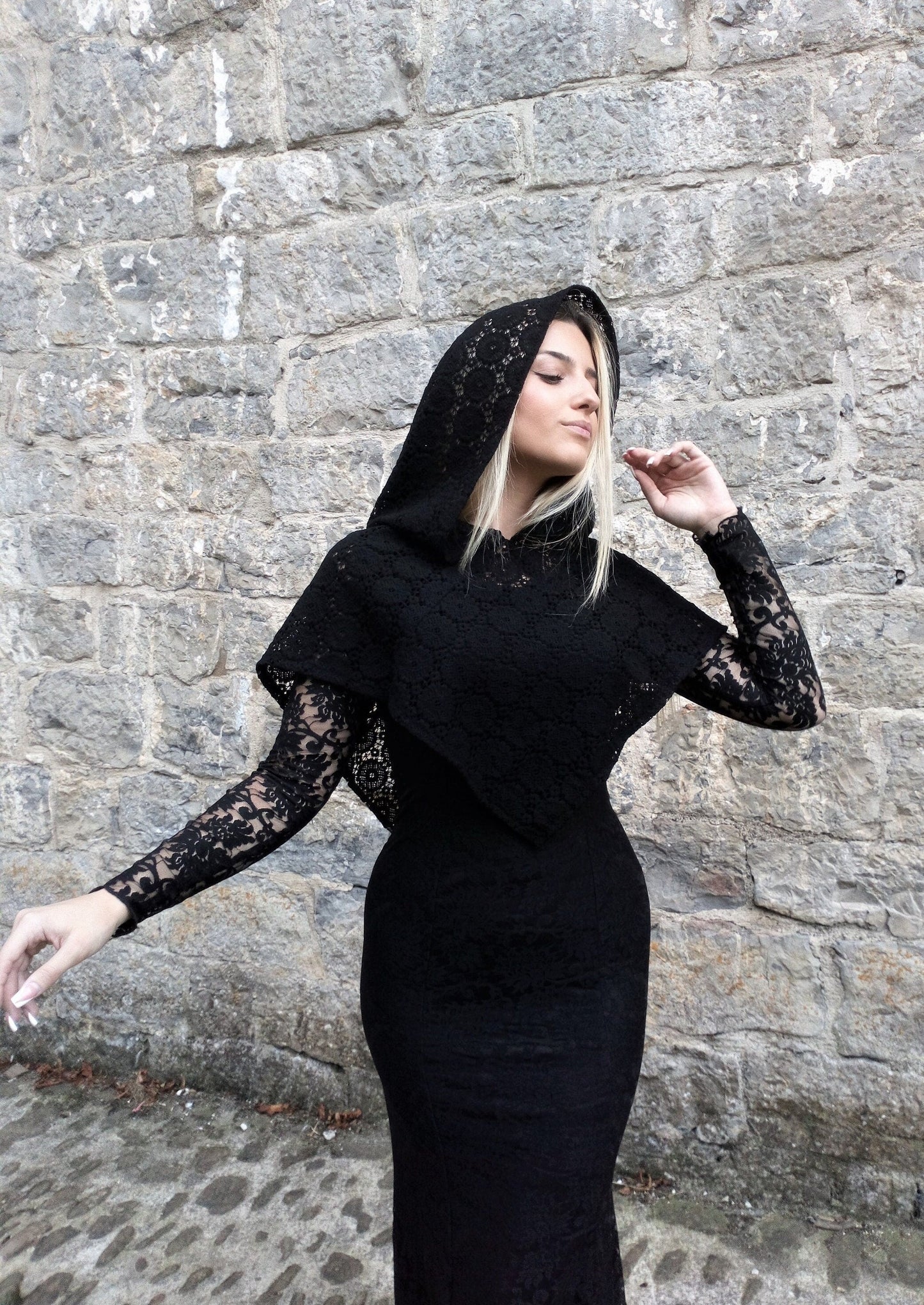 Black lace witchy capelet